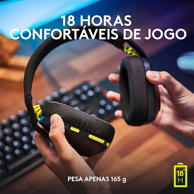 Headset Gamer Sem Fio Logitech G435 LIGHTSPEED, Conexão USB e Bluetooth, Design Leve e Confortável, Microfone Embutido, Bateria de até 18h - Compatível com Dolby Atmos, PC, PS4, PS5, Mobile – Preto