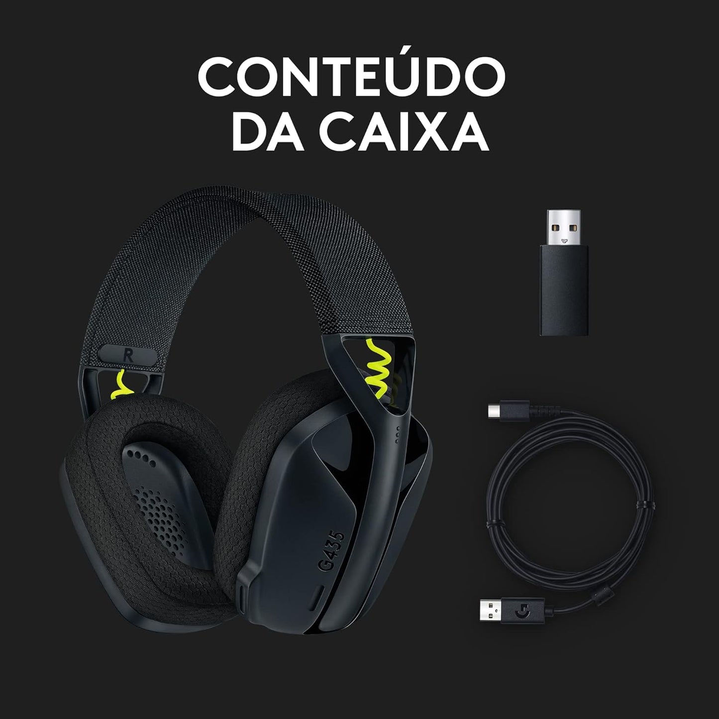 Headset Gamer Sem Fio Logitech G435 LIGHTSPEED, Conexão USB e Bluetooth, Design Leve e Confortável, Microfone Embutido, Bateria de até 18h - Compatível com Dolby Atmos, PC, PS4, PS5, Mobile – Preto