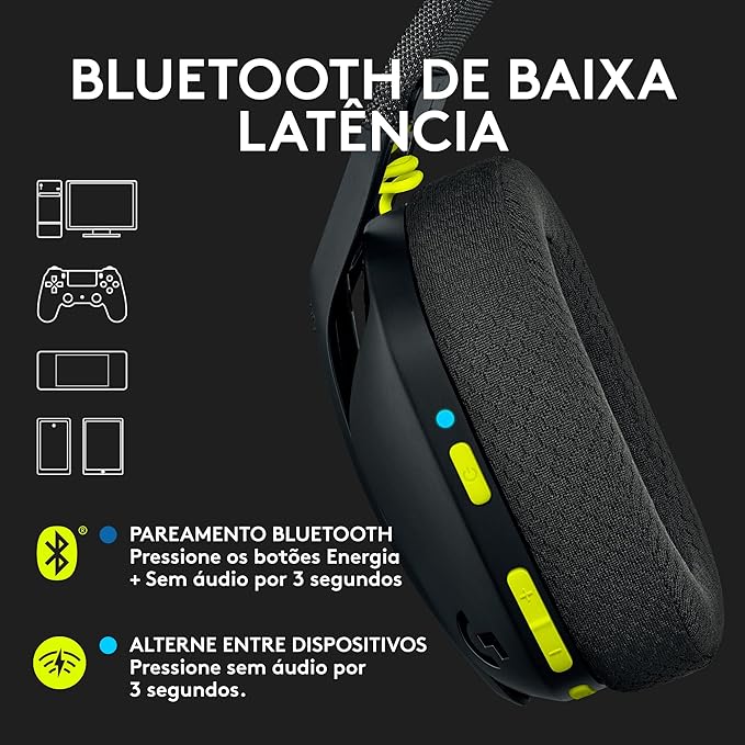 Headset Gamer Sem Fio Logitech G435 LIGHTSPEED, Conexão USB e Bluetooth, Design Leve e Confortável, Microfone Embutido, Bateria de até 18h - Compatível com Dolby Atmos, PC, PS4, PS5, Mobile – Preto