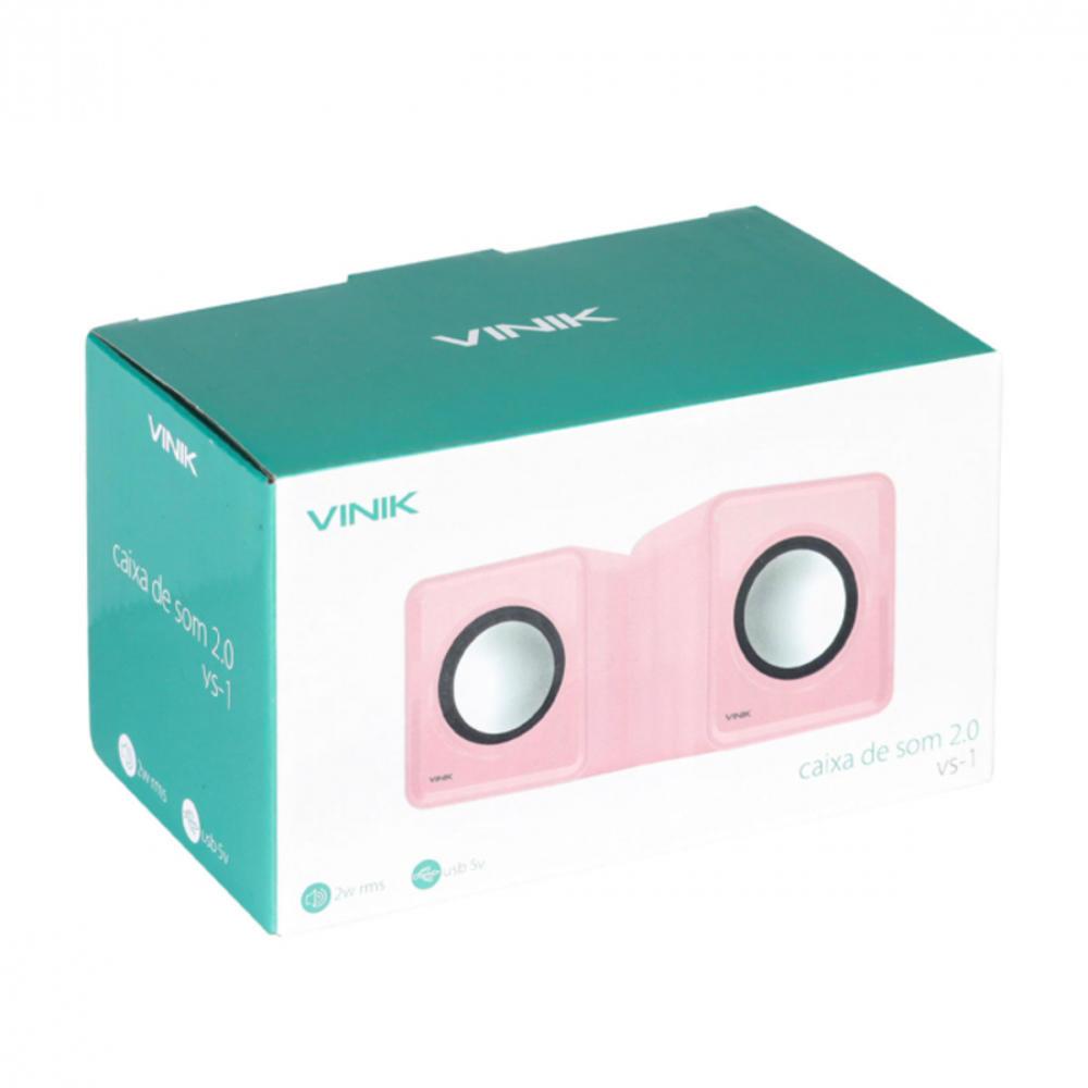 Caixa De Som 2.0 Vinik VS-01R 112357, Com Controlador De Volume USB, 5V, 2x1W, Rosa