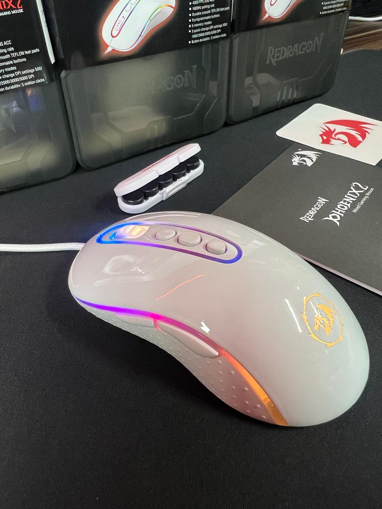 MOUSE GAMER REDRAGON PHOENIX 2 LUNAR WHITE RGB BRANCO 10000DPI, M702W-1