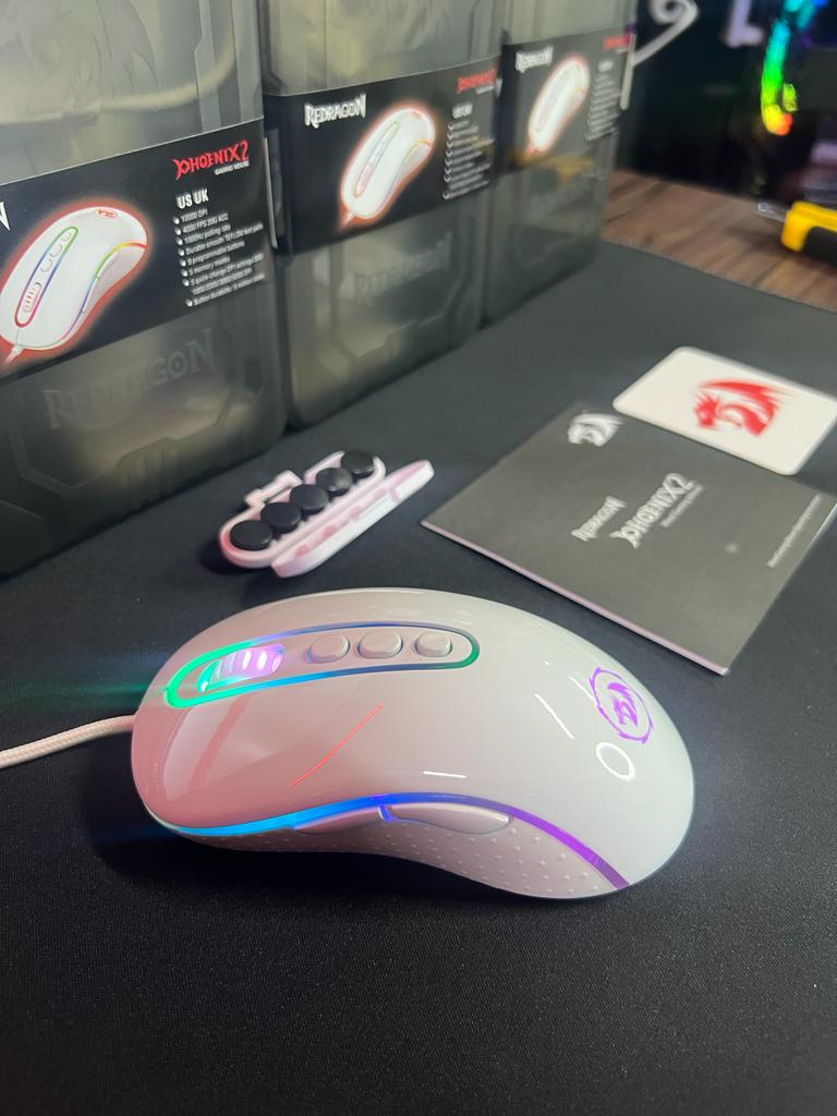 MOUSE GAMER REDRAGON PHOENIX 2 LUNAR WHITE RGB BRANCO 10000DPI, M702W-1