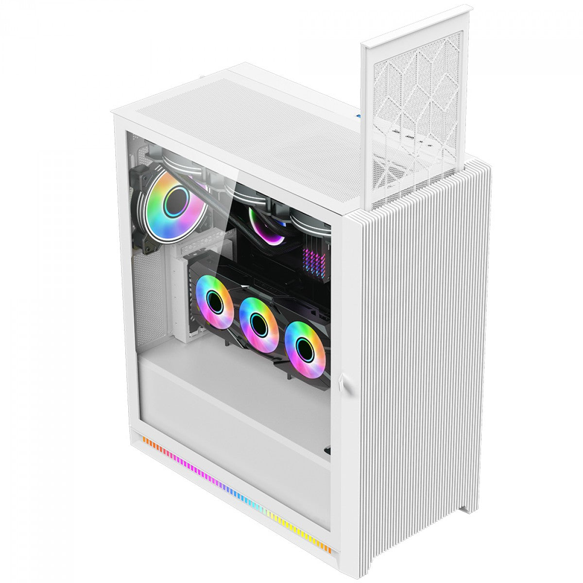 Gabinete Gamer SuperFrame Magic, RGB, Mid Tower, Vidro Temperado, E-ATX, White, Sem Fonte, Com 3 Fans