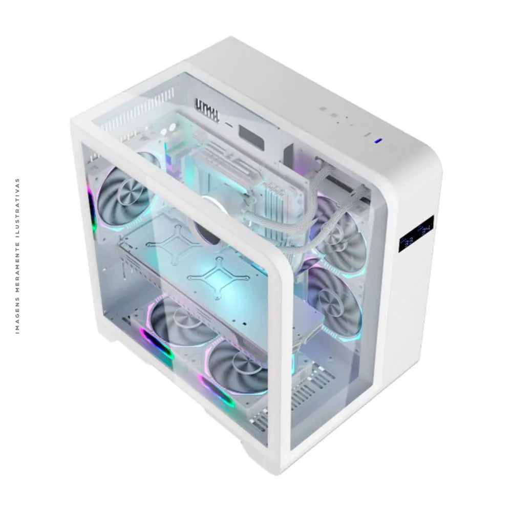 Gabinete Gamer K-Mex Aquário Cyberpunk CG-W8KI, mATX, Display Digital, Sem Fonte e Fan, Branco - CGW8KIRH002CB0X