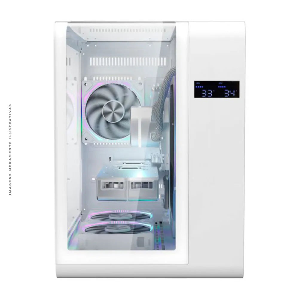 Gabinete Gamer K-Mex Aquário Cyberpunk CG-W8KI, mATX, Display Digital, Sem Fonte e Fan, Branco - CGW8KIRH002CB0X
