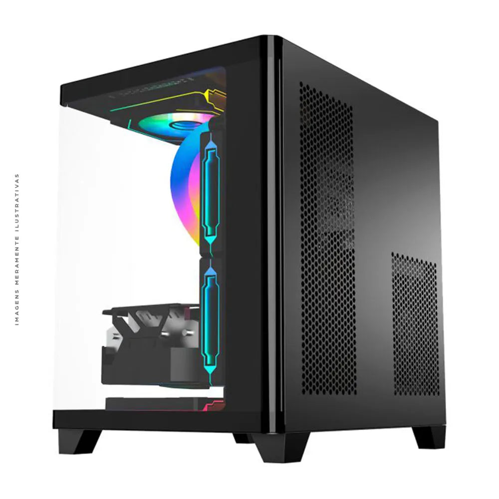 Gabinete Gamer K-Mex Aquário Curva, Mid Tower, Lateral em Vidro, mATX, Sem Fonte, Sem Fan, Preto - CG-L4RE