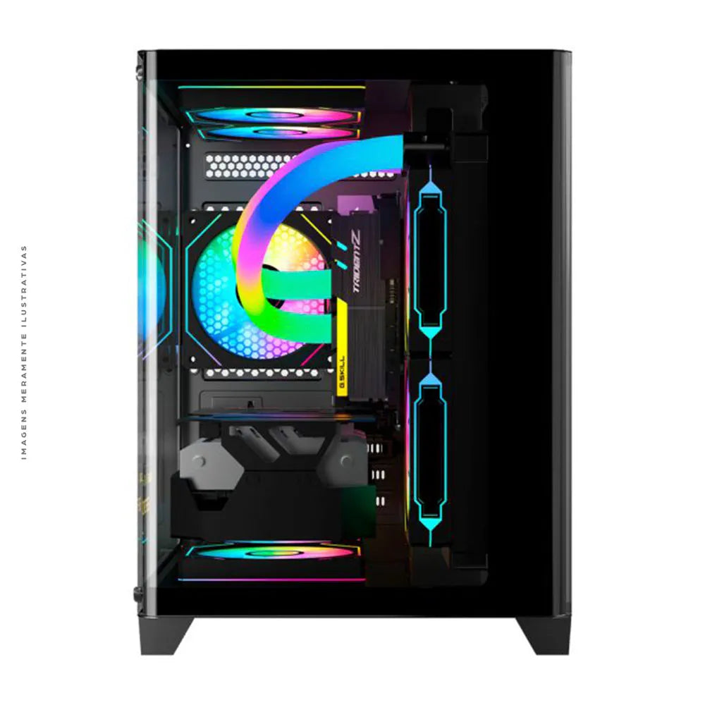Gabinete Gamer K-Mex Aquário Curva, Mid Tower, Lateral em Vidro, mATX, Sem Fonte, Sem Fan, Preto - CG-L4RE