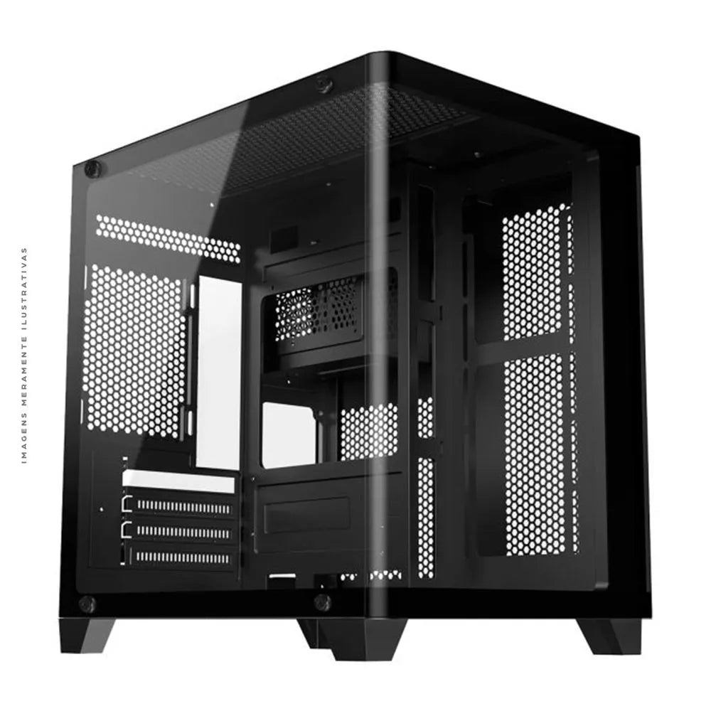 Gabinete Gamer K-Mex Aquário Curva, Mid Tower, Lateral em Vidro, mATX, Sem Fonte, Sem Fan, Preto - CG-L4RE
