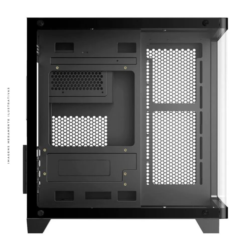 Gabinete Gamer K-Mex Aquário Curva, Mid Tower, Lateral em Vidro, mATX, Sem Fonte, Sem Fan, Preto - CG-L4RE