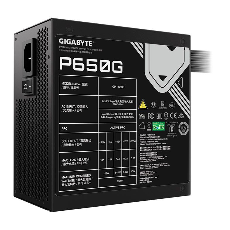 Fonte Gigabyte P650G, 650W, 80 Plus Gold, Preto, GP-P650G