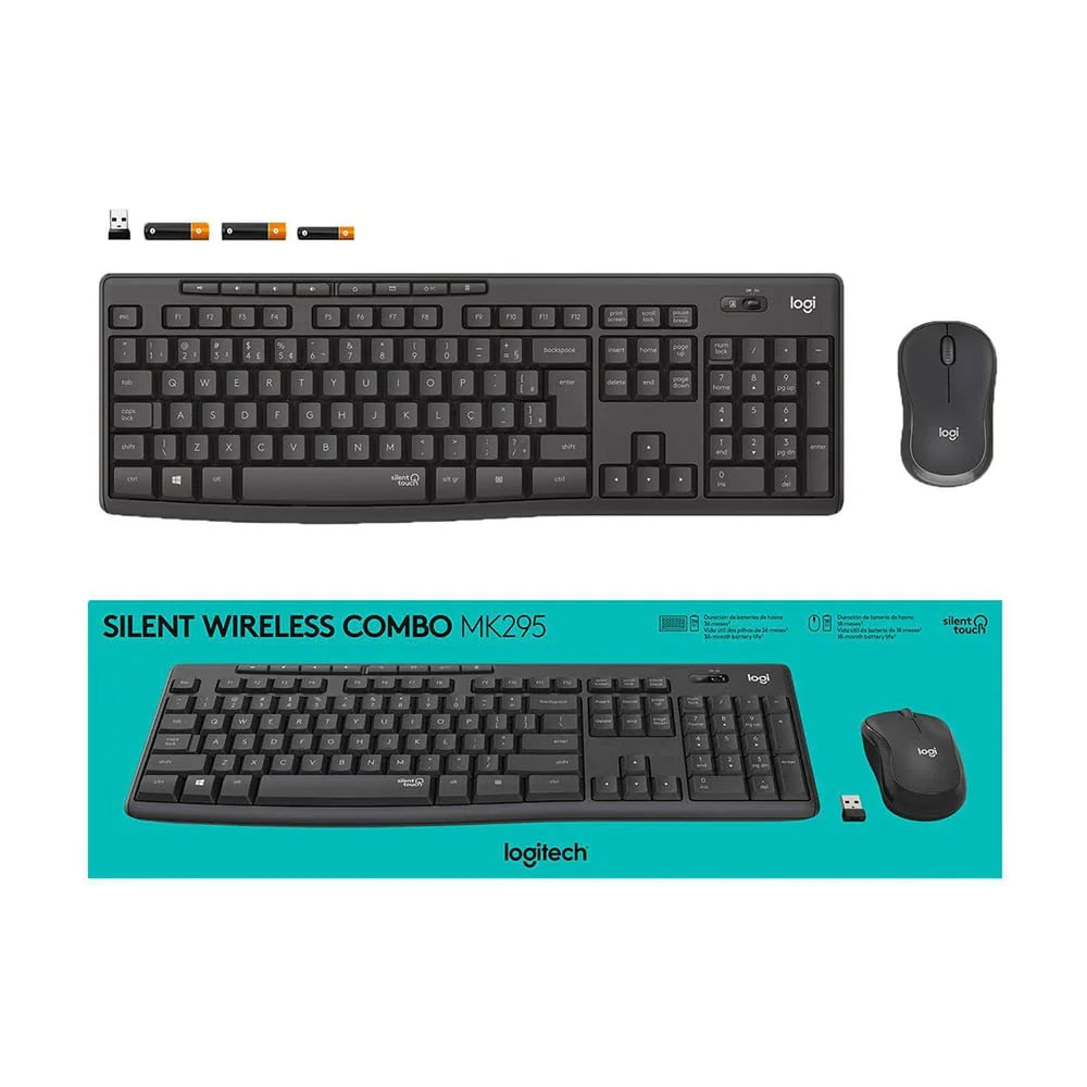 Teclado E Mouse Sem Fio Logitech MK295, Com Teclado Numérico, Resistente à derramamentos, Silent Touch, Wireless, Multimídia, ABNT2, USB, Preto - 920-009793