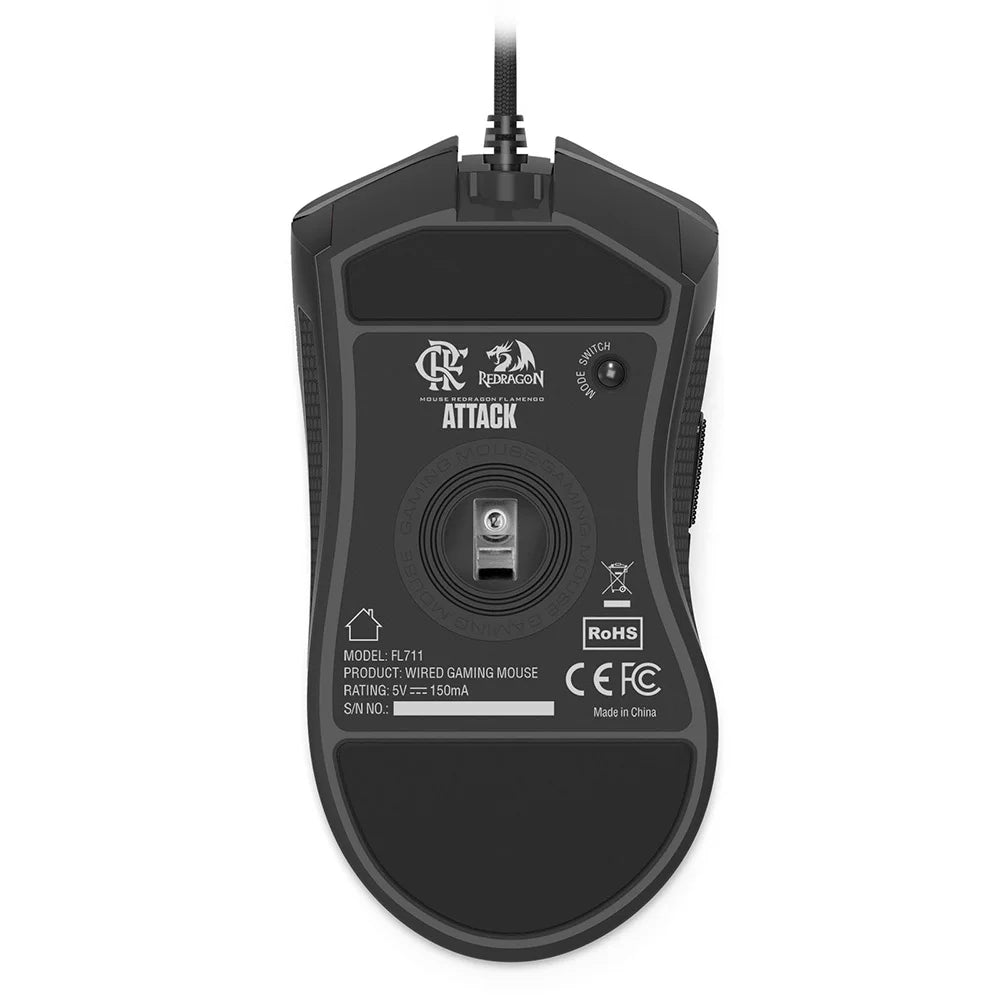 Mouse Gamer Redragon Flamengo Attack, 12400 DPI, Sensor PMW3327, USB, Preto e Vermelho - Fl711