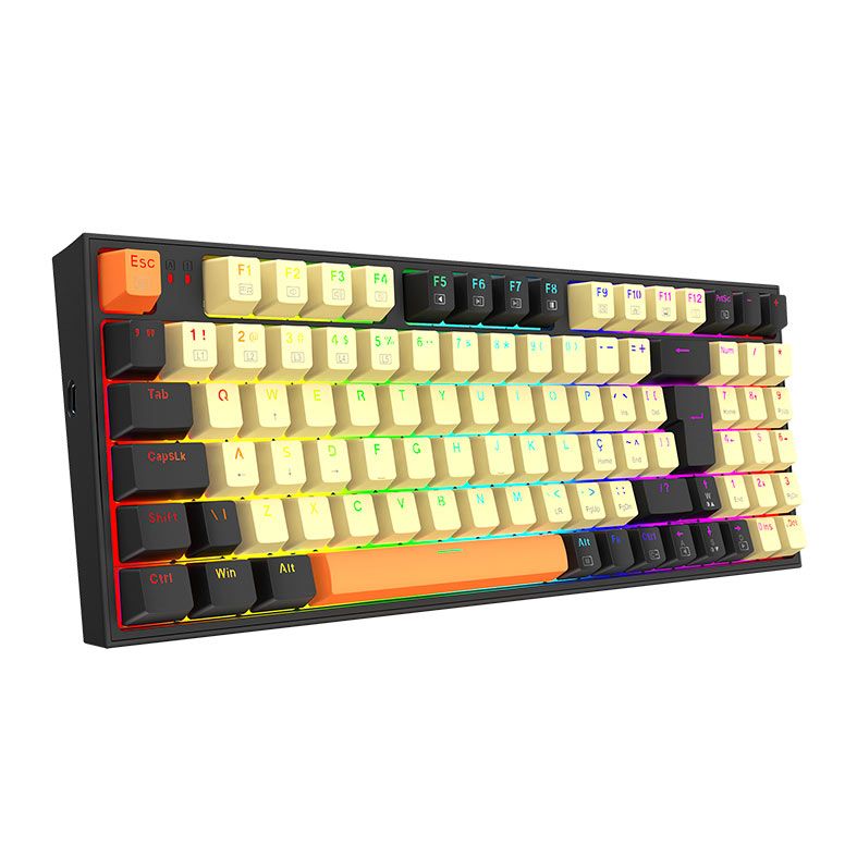 Teclado Mecanico Gamer Redragon Kitava, RGB, Switch Marrom, Bege e Laranja