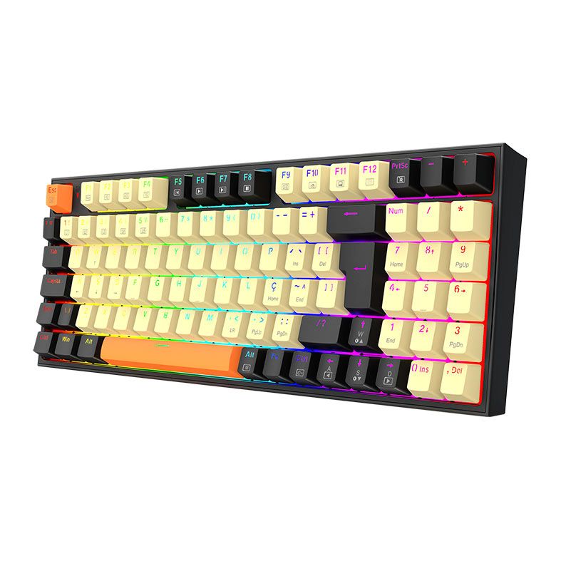 Teclado Mecanico Gamer Redragon Kitava, RGB, Switch Marrom, Bege e Laranja