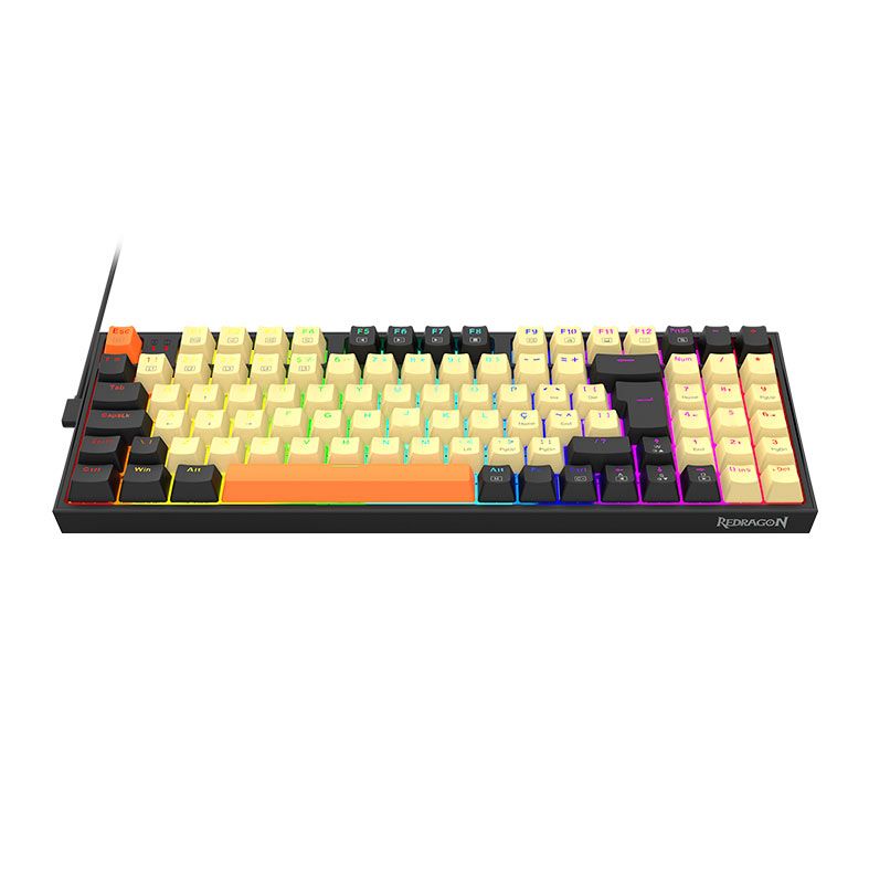 Teclado Mecanico Gamer Redragon Kitava, RGB, Switch Marrom, Bege e Laranja