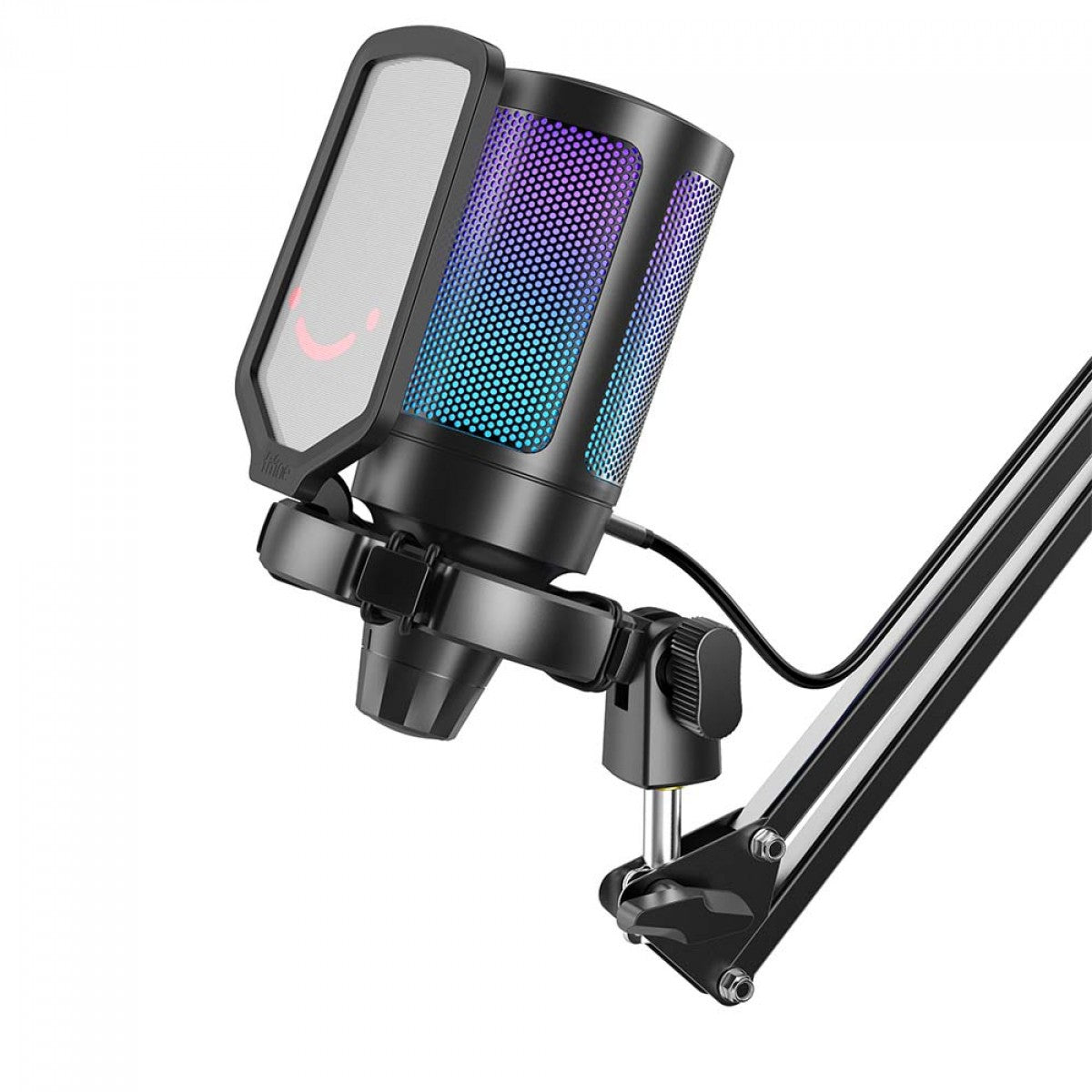 Microfone Gamer Fifine Ampligame A6T, RGB, USB, Black, Com Braço Articulado