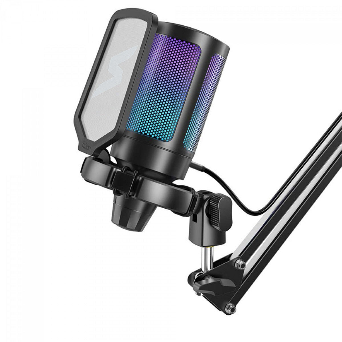 Microfone Gamer Fifine SuperFrame Edition SFM1, RGB, USB, Black, Com Braço Articulado