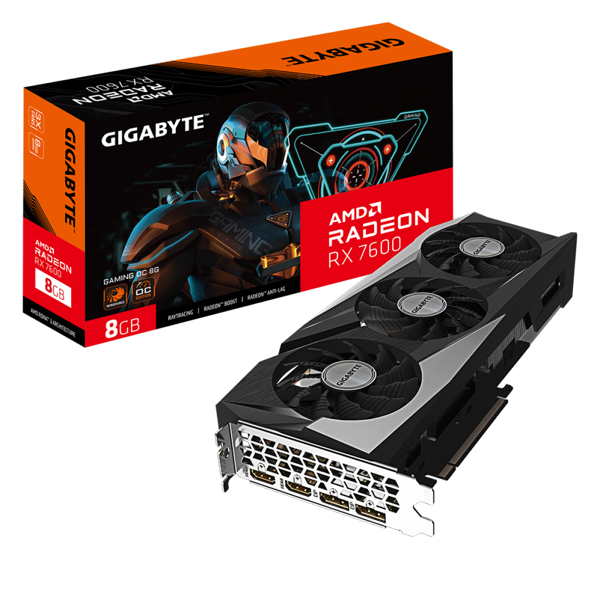 Placa De Vídeo Gigabyte AMD Radeon RX 7600 Gaming OC, 8GB, GDDR6, FSR, Ray Tracing, GV-R76GAMING OC-8GD