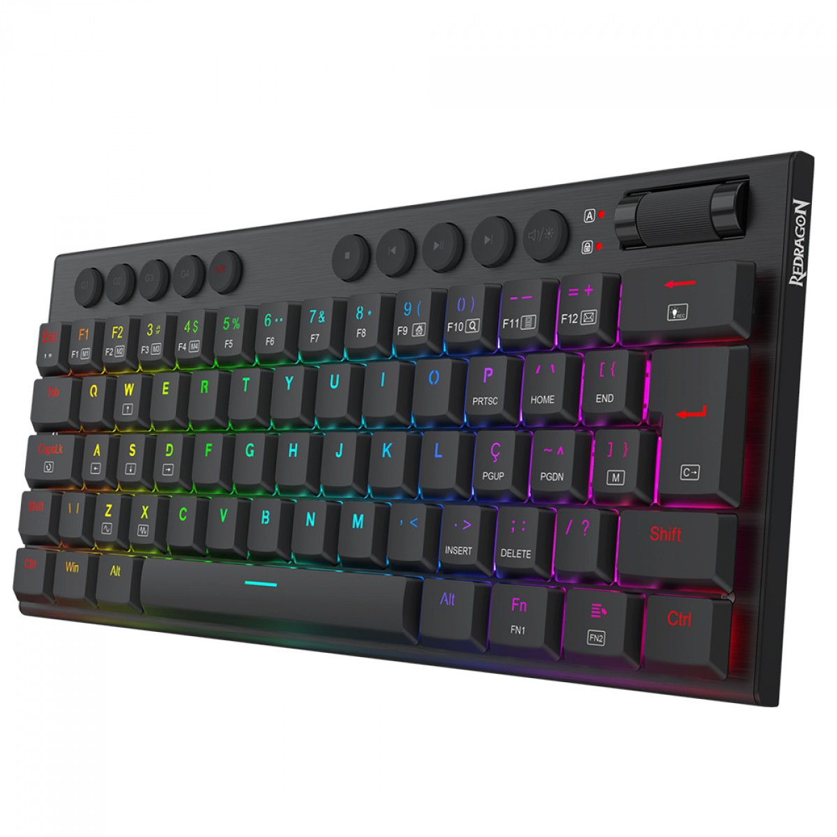 Teclado Gamer Mecânico Redragon Horus Mini, RGB, Low Profile, USB, Switch Brown, ABNT2, 60%