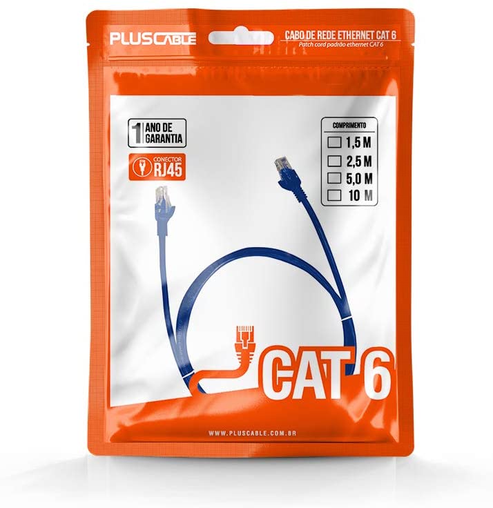 Cabo de Rede Pluscable Cat.6 10M Azul Patch Cord