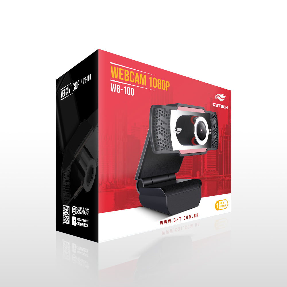 Webcam Com Microfone FullHD 1080P WB-100BK C3Tech