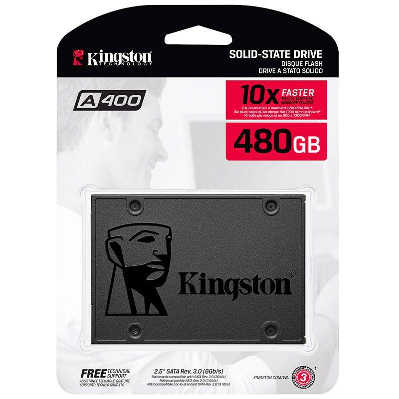 SSD Kingston A400, 480GB, Sata III, Leitura 500MBs Gravação 450MBs, SA400S37/480