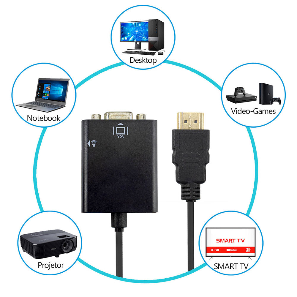 Cabo Conversor HDMI Macho p/ VGA Fêmea c/ Áudio CC-HV100 / LE-4107