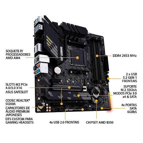 Placa-Mãe Asus TUF Gaming B550M-Plus, AMD AM4, mATX, DDR4