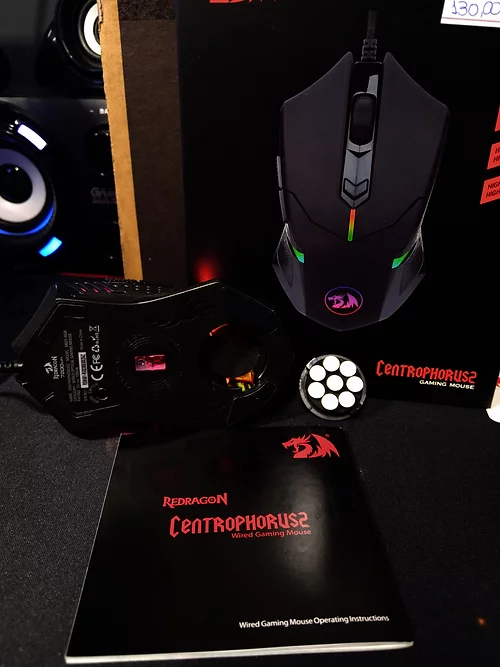 Mouse Gamer Redragon Centrophorus 2, Regulador Peso, 7200DPI, 6 Botões, RGB
