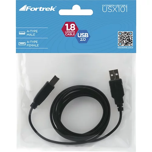 Cabo USB 2.0 A Macho + B Macho 1,8 Metros SBI-101 Preto FORTREK