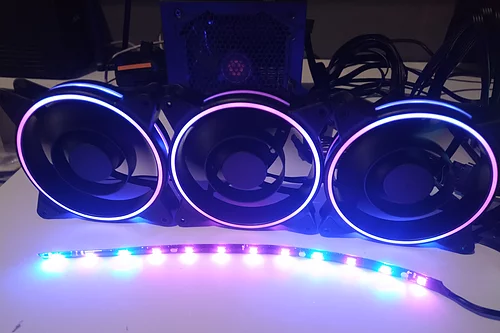 KIT 3 FANS RGB E FITA LED RAINBOW SLIM RING AF-Y1225