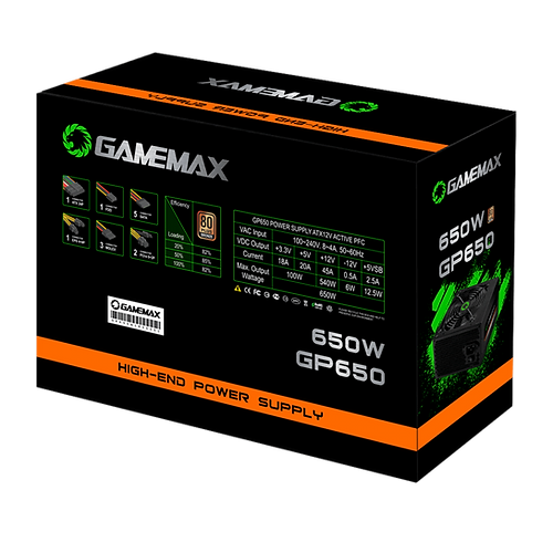 Fonte Gamemax GM650 650W, 80 Plus Bronze, PFC Ativo, Black