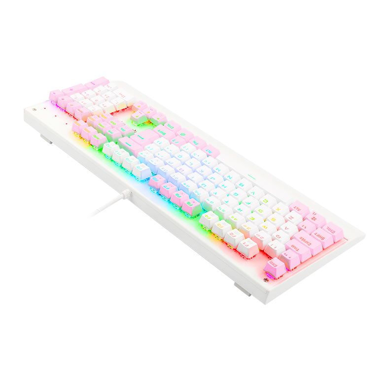 TECLADO MECANICO REDRAGON KALA, RGB, ABNT2, BRANCO E ROSA, K557