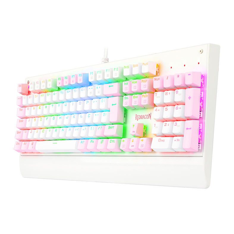 TECLADO MECANICO REDRAGON KALA, RGB, ABNT2, BRANCO E ROSA, K557