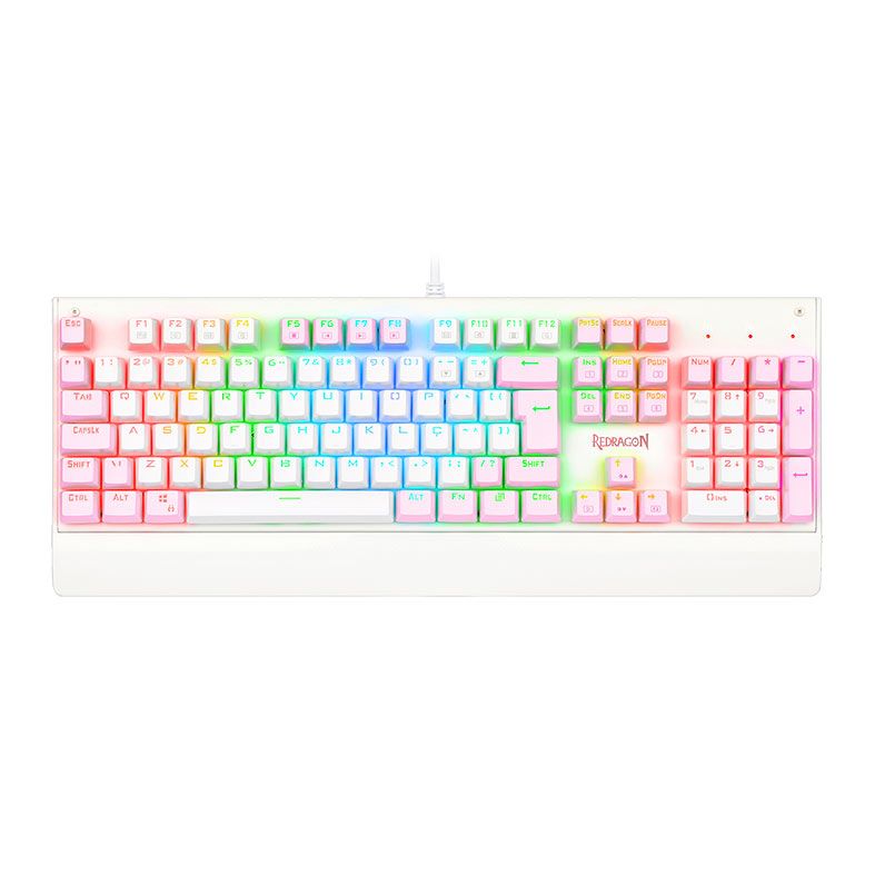 TECLADO MECANICO REDRAGON KALA, RGB, ABNT2, BRANCO E ROSA, K557