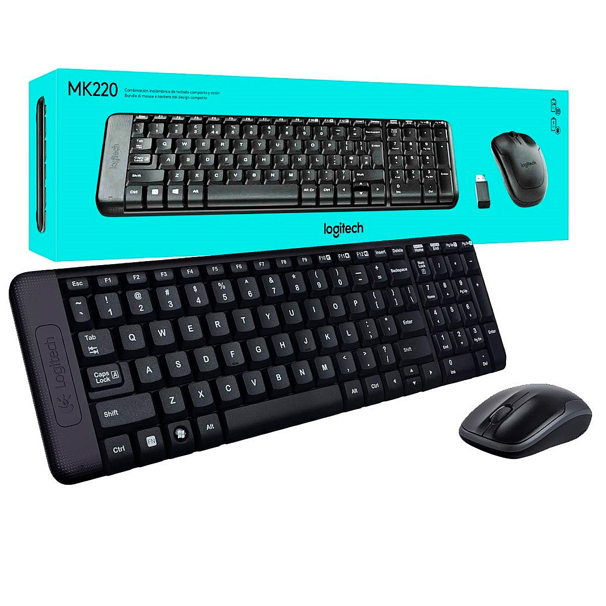 KIT TECLADO E MOUSE SEM FIO LOGITECH MK220 COM DESIGN COMPACTO