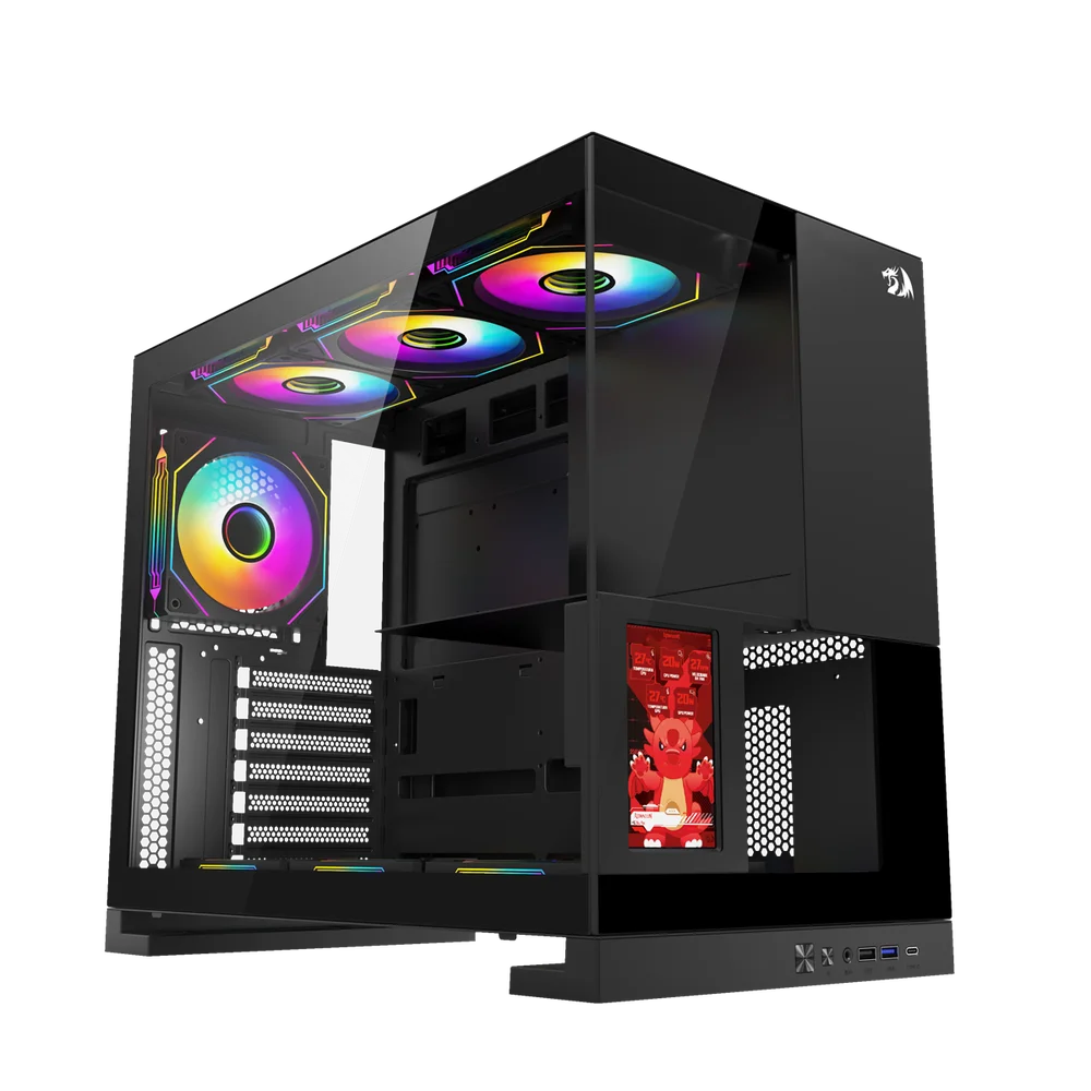 Gabinete Gamer Redragon Eternal Pro Preto Sem Fans Com Tela Lcd Ca-613b