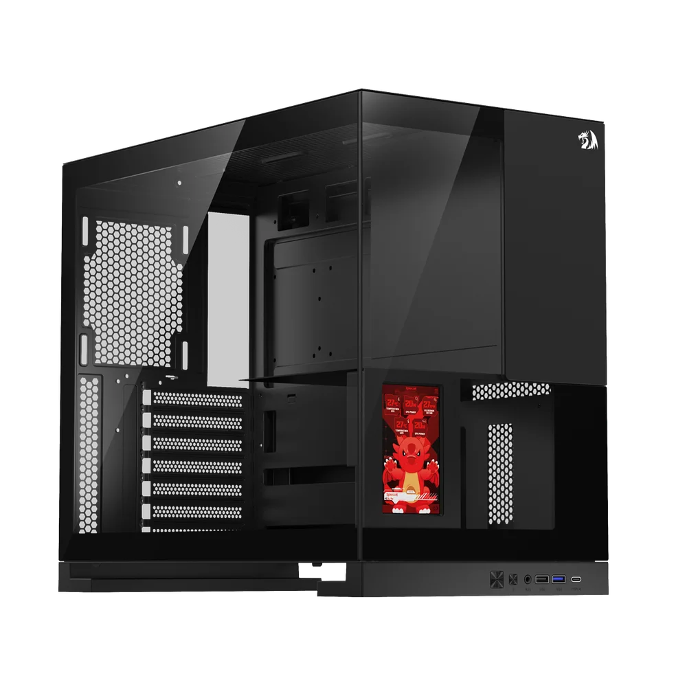 Gabinete Gamer Redragon Eternal Pro Preto Sem Fans Com Tela Lcd Ca-613b