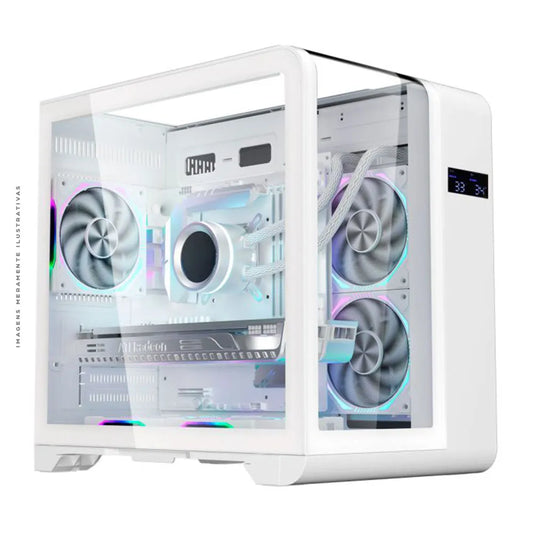 Gabinete Gamer K-Mex Aquário Cyberpunk CG-W8KI, mATX, Display Digital, Sem Fonte e Fan, Branco - CGW8KIRH002CB0X