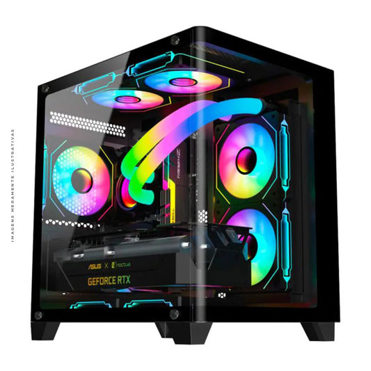Gabinete Gamer K-Mex Aquário Curva, Mid Tower, Lateral em Vidro, mATX, Sem Fonte, Sem Fan, Preto - CG-L4RE