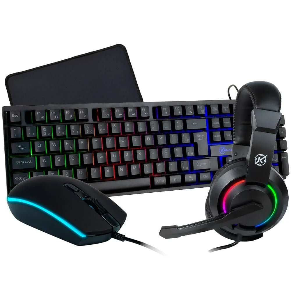 Kit GamerTeclado + Mouse + Mousepad + Headset Kalkan Odin, RGB, USB, ABNT2, 3600 DPI, Preto - KLK00017
