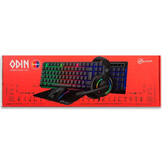 Kit GamerTeclado + Mouse + Mousepad + Headset Kalkan Odin, RGB, USB, ABNT2, 3600 DPI, Preto - KLK00017