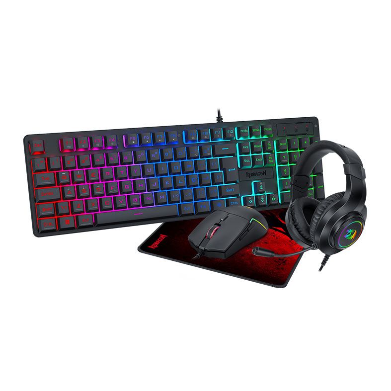 Kit Redragon Teclado + Mouse + Headset + Mousepad Essentials, RGB, 10000 DPI, S166