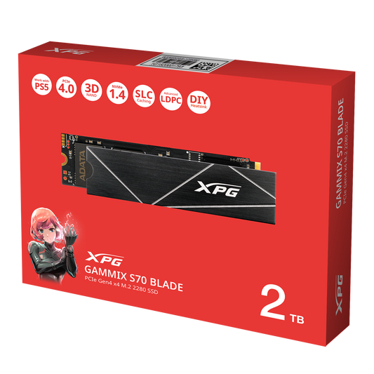 SSD XPG S70 Blade, 2TB, PCIe Gen4x4, M.2 NVMe, Leitura: 7400MB/s e Gravação: 6400MB/s, 3D NAND, Preto - AGAMMIXS70B-2T-CS