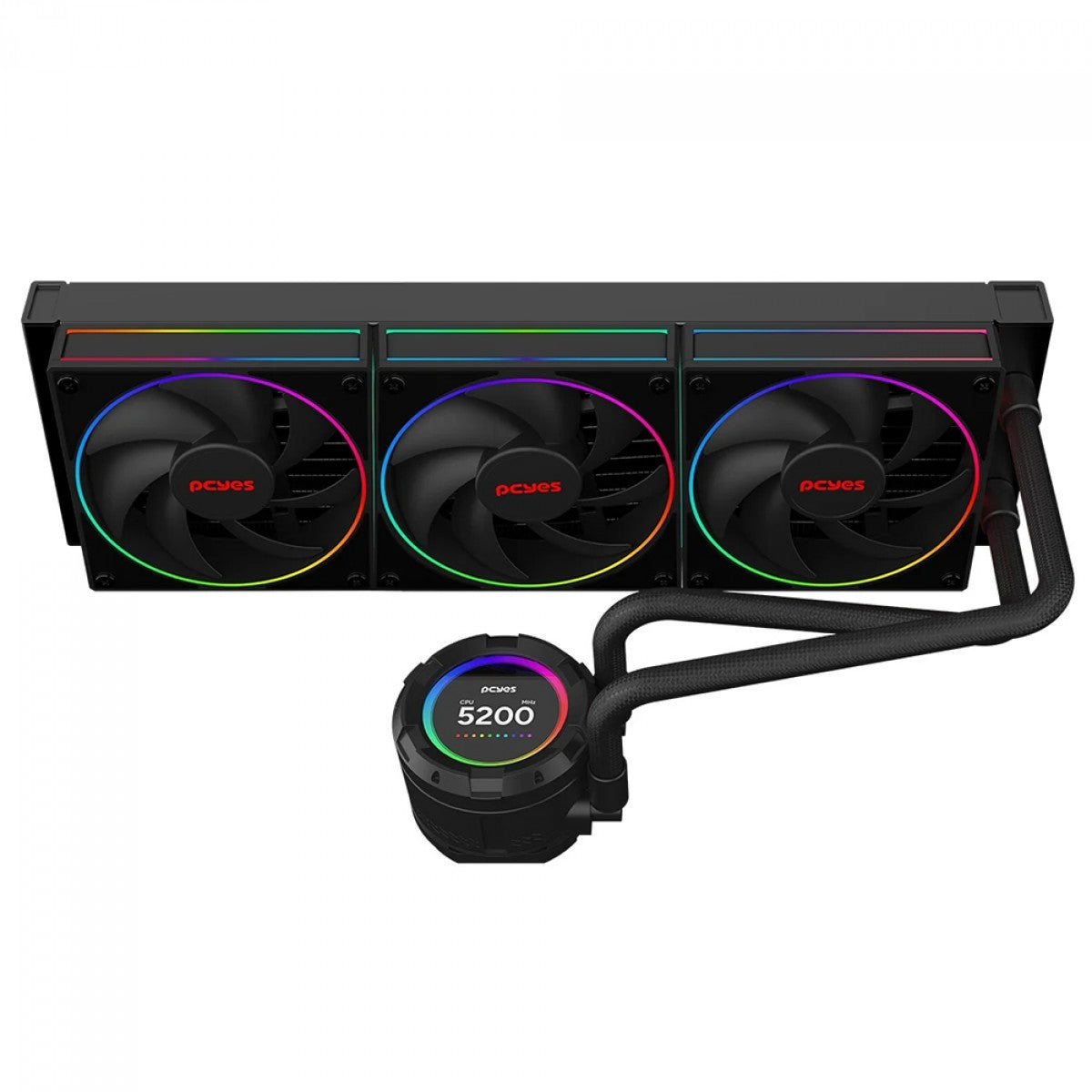 Water Cooler PCYES Vision Black Vulcan, ARGB, 360mm, Intel-AMD, Tela LCD, Preto, VS360BV