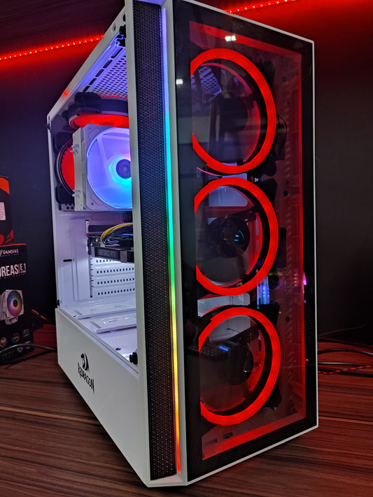 Gabinete Gamer Redragon Grapple, Mid Tower, Vidro Temperado, White, GC-607-WH, Sem Fonte, Sem Fan