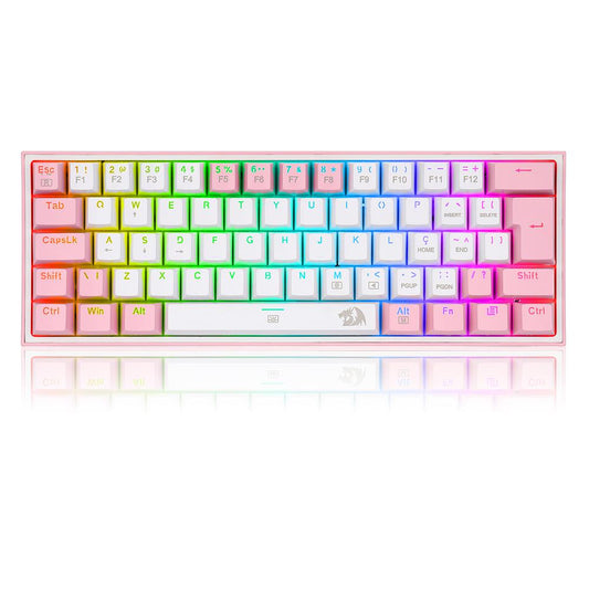 TECLADO GAMER COM FIO REDRAGON/ FIZZ RGB SAKURA LOLLIPOP/ BRANCO E ROSA/ OUTEMU MK2 ABNT2 - K617-RGB-WP BLUE