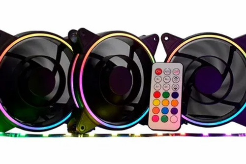 KIT 3 FANS RGB E FITA LED RAINBOW SLIM RING AF-Y1225