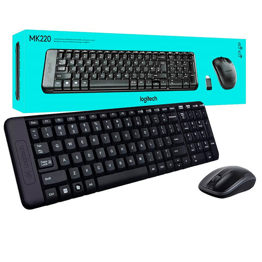 KIT TECLADO E MOUSE SEM FIO LOGITECH MK220 COM DESIGN COMPACTO